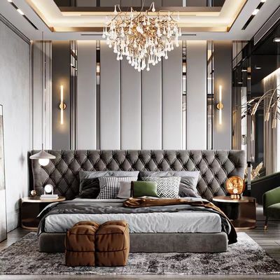 satın al 5 Yıldızlı Otel Yatak Odası Mobilyası Çift Siyah Izgara Masif Ahşap King Size Yatak online manufacture