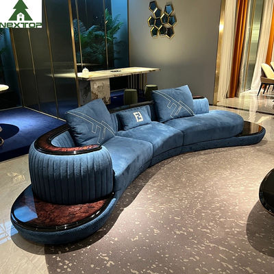satın al High End Oturma Odası Koltuk Takımı Mobilya Otel Lobby Lounge Mavi Kadife Kavisli Kanepeler online manufacture