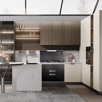Modern Ahşap Açık Otel Mutfak Dolapları Kuvars Sayaç Setleri