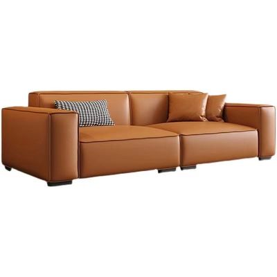 Deri Özel Çekyat Düz Sıra Minimalist Oturma Odası Baş Katmanı Dana Karamel Rengi