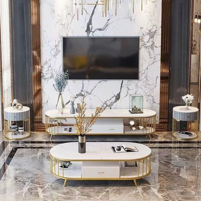 Mermer Oval Otel Odası Dolapları Oyulmuş Metal TV Sehpa Medya Dolabı