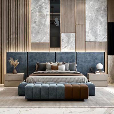 Özel Otel Yatak Odası Mobilyası Kraliyet Kadife Kumaş King Size Yatak