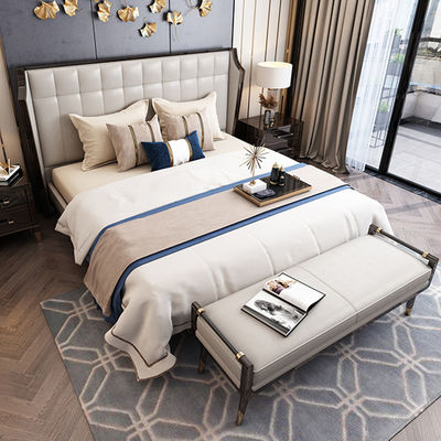 Otel Villa Ev için Özel Otel Yatak Odası Mobilya Deri Masif Ahşap Karyola