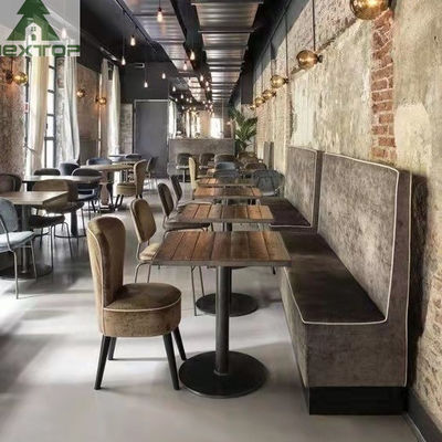 Tüm Otel Restoran Mobilyaları Kumaş Deri L Şekli Köşe Kabin Koltuk Takımı Ahşap Sandalyeler