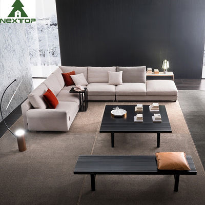 Modern Masif Ahşap Çerçeve Kumaş L Şeklinde Kanepe Bekleme Alanı Müzakere Seti