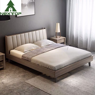 Ahşap Çerçeve Deri Başlık Yatağı Gece Masaları Ev Otel Oda Mobilyaları