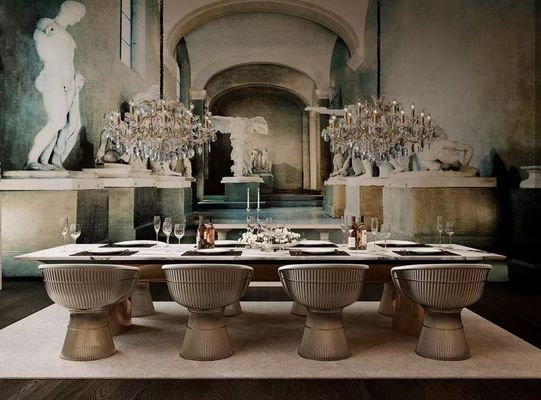 Restoran Villa Beyaz Mermer Yemek Masası 8 10 Metal Sandalyeler Seti