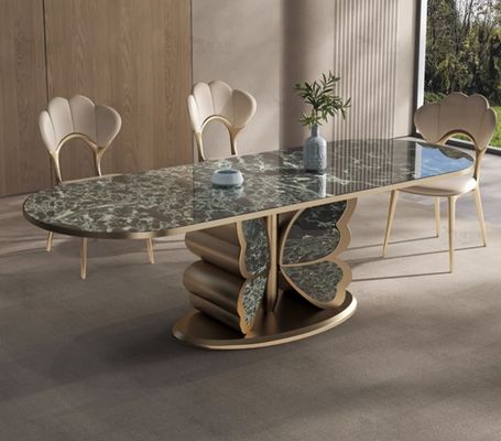 Moda Otel Restoran Mobilya Mermer Kelebek Şekli Metal Temel Yemek Masası