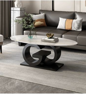 Minimalist İtalyan Yaratıcı Oval Mermer Üst Kahve Masası Özel Boyut