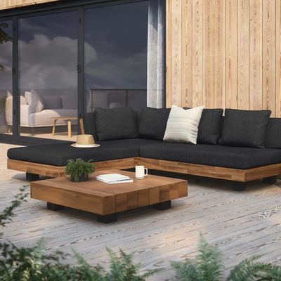 Çatı Patio için ahşap çerçeve ile L şeklindeki bölümlü kumaş dış mekan kanepe yatağı