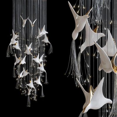 Glass Birds And Flowers Chandelier Modern Aesthetic Hotel Design Light Furniture